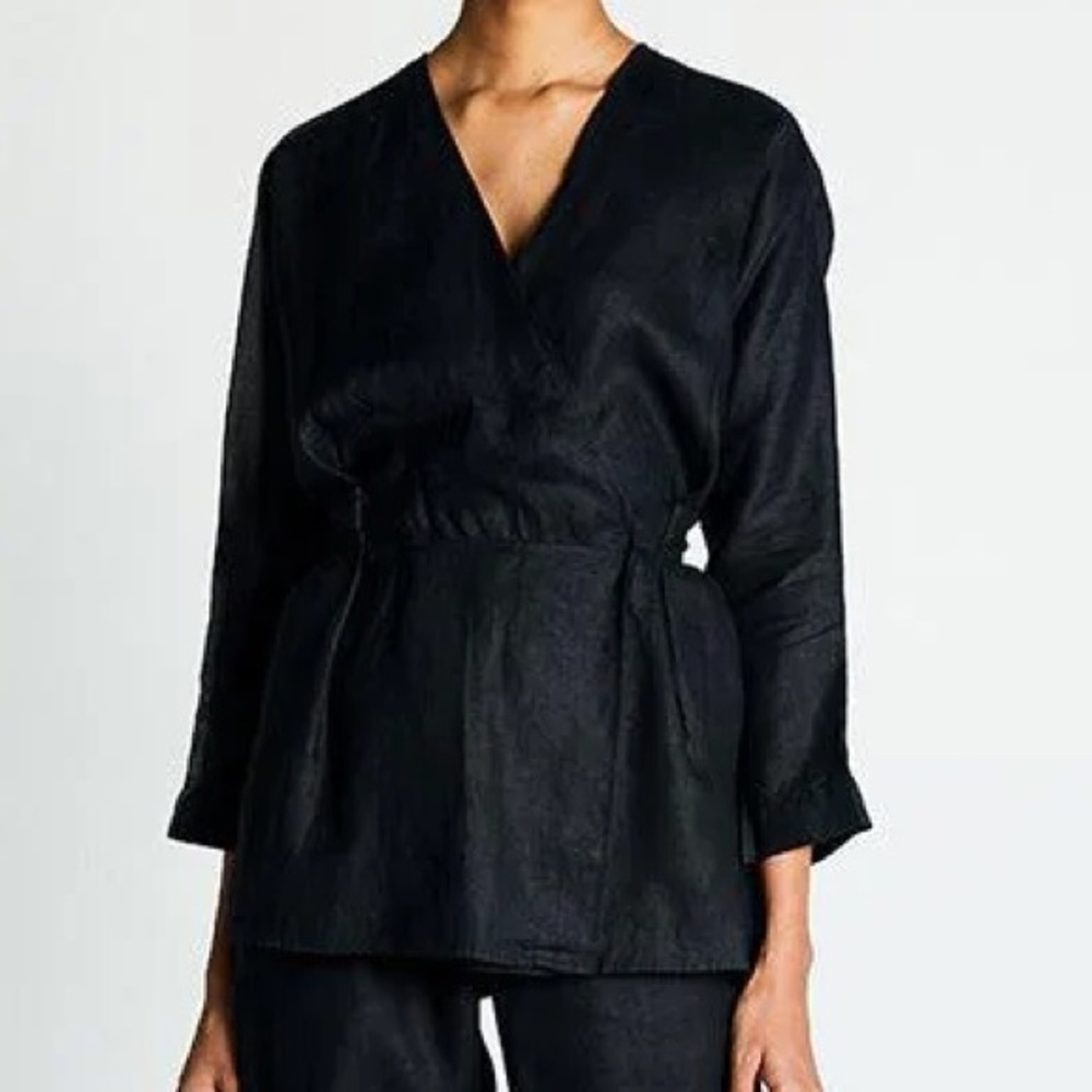 reistor hemp black long sleeve wrap top power moves shirt size xs